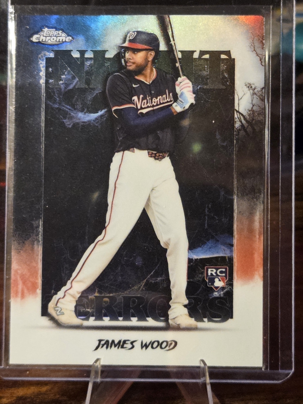 Topps Chrome James Wood Rookie Baseball Card - Black & White with Red Accents